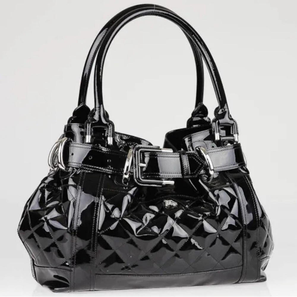 MINT!  BURBERRY Double Rolled & Quilted Patent Leather Handbag